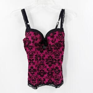SpiriT Pink Black Flocked Damask Corset Top Womens Small Gothic Bustier Y2K
